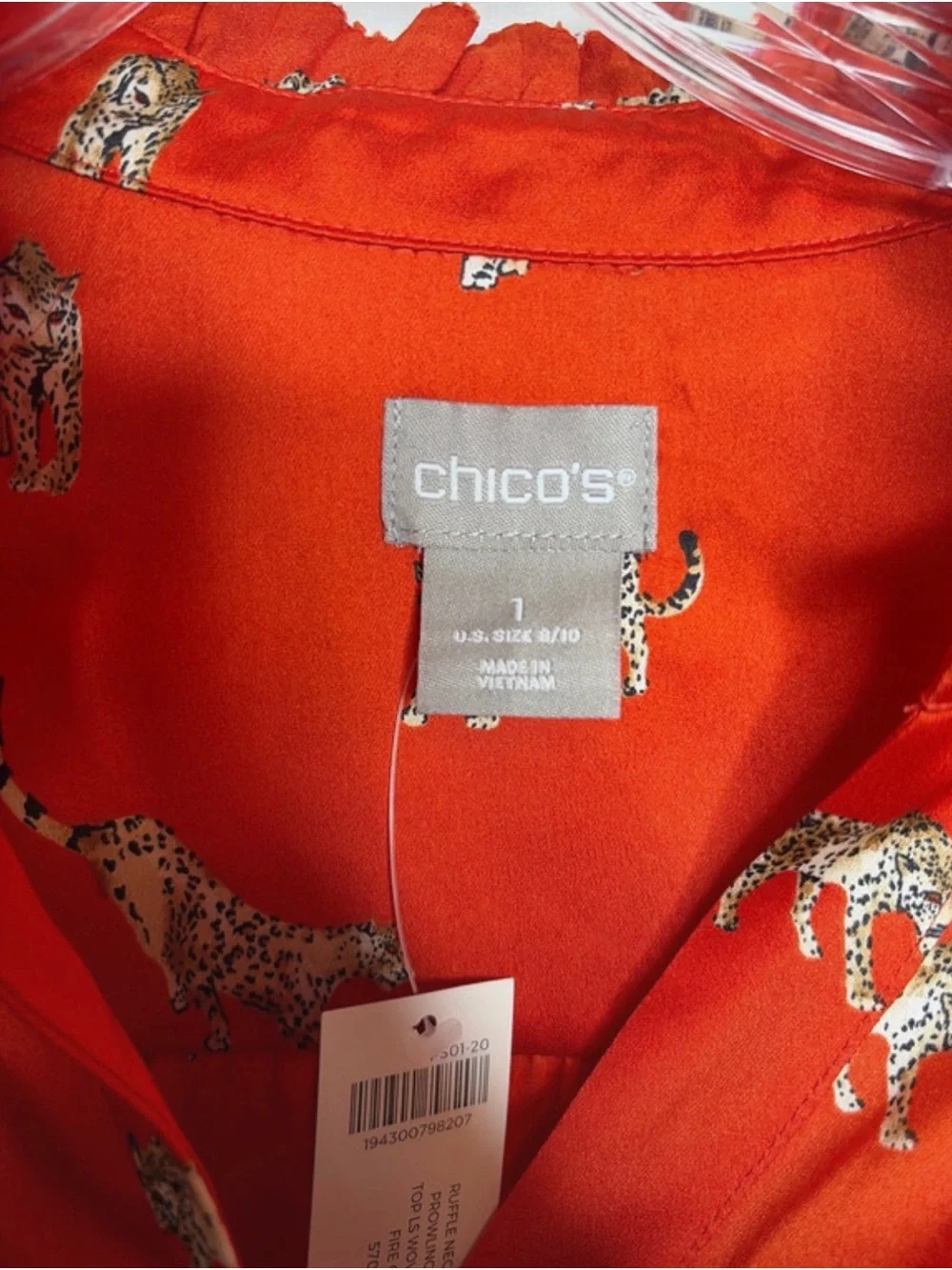 Chico's 1 Size Medium Orange Satin Tiger-Big Cat Print Blouse Top NWT